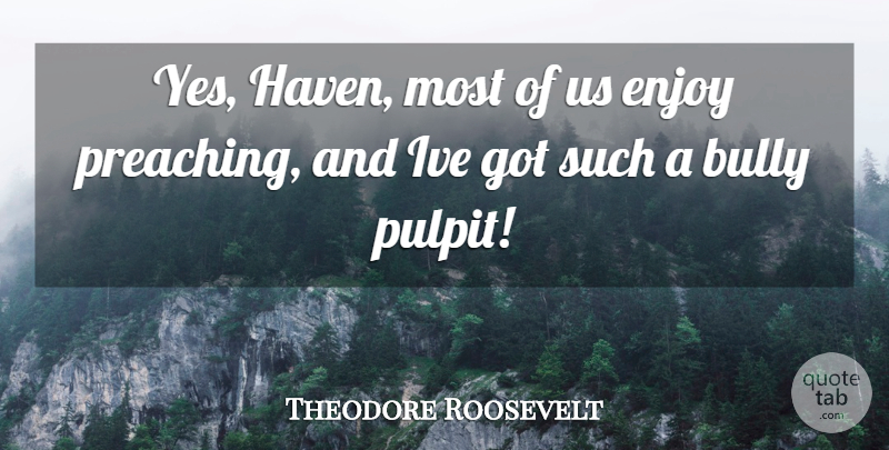 Theodore Roosevelt Quote About Bully, Pulpit, Enjoy: Yes Haven Most Of Us...