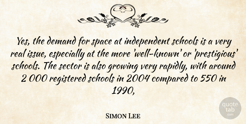 Simon Lee Quote About Compared, Demand, Growing, Registered, Schools: Yes The Demand For Space...