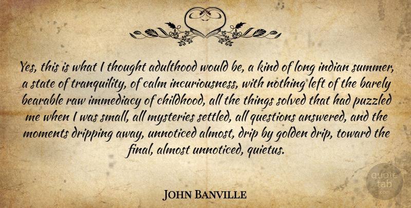 John Banville Quote About Summer, Long, Childhood: Yes This Is What I...