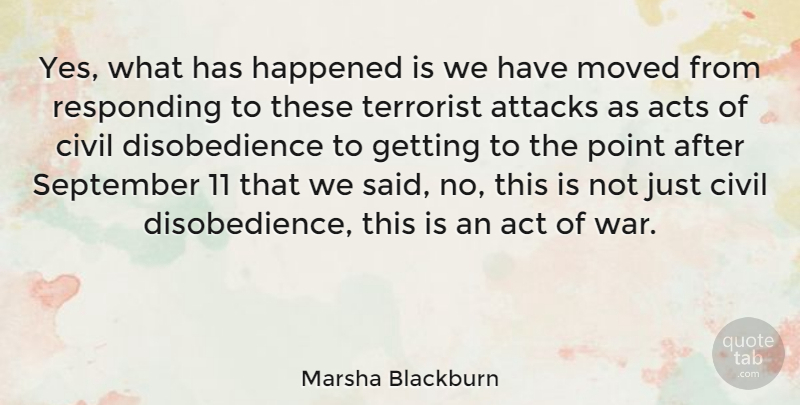 Marsha Blackburn Quote About Act, Acts, Attacks, Civil, Happened: Yes What Has Happened Is...