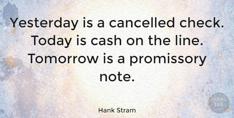Hank Stram Quote About American Athlete, Cancelled, Tomorrow, Yesterday: Yesterday Is A Cancelled Check...