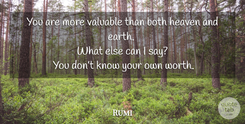Rumi Quote About Heaven, Earth, Valuable: You Are More Valuable Than...