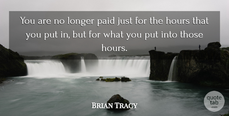 Brian Tracy Quote About Hours, Paid: You Are No Longer Paid...