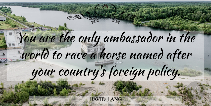 David Lang Quote About Ambassador, Foreign, Horse, Named, Race: You Are The Only Ambassador...