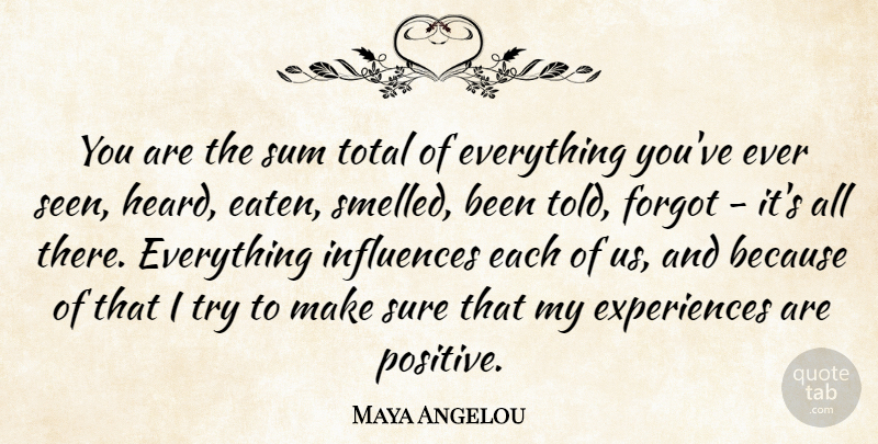 Maya Angelou Quote About Inspirational, Positive, Inspiring: You Are The Sum Total...