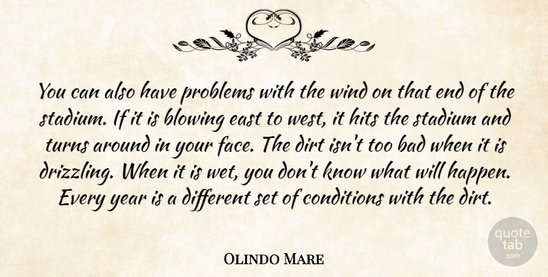 Olindo Mare Quote About Bad, Blowing, Conditions, Dirt, East: You Can Also Have Problems...
