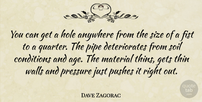 Dave Zagorac Quote About Anywhere, Conditions, Fist, Gets, Hole: You Can Get A Hole...