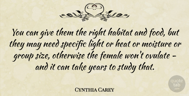 Cynthia Carey Quote About Female, Group, Habitat, Heat, Light: You Can Give Them The...
