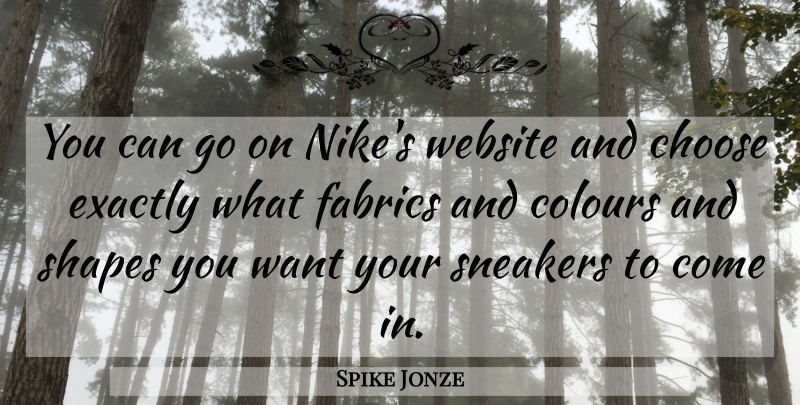 Spike Jonze Quote About Colours, Exactly, Fabrics, Shapes: You Can Go On Nikes...