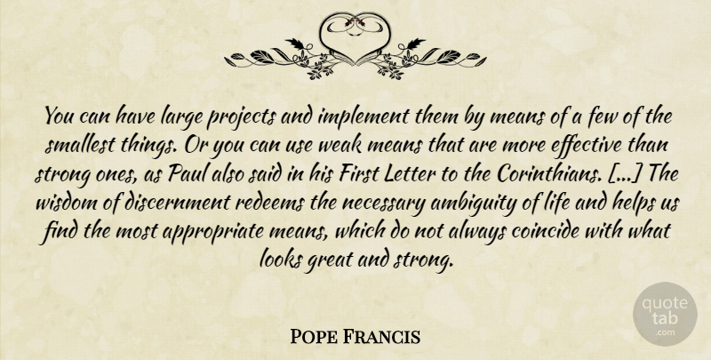 Pope Francis Quote About Strong, Mean, Looks: You Can Have Large Projects...