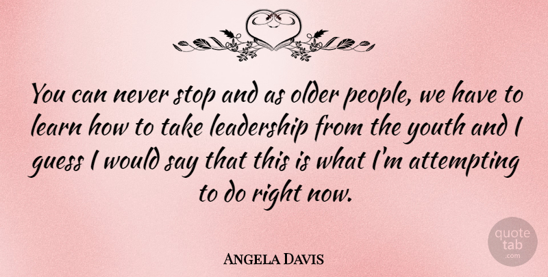 Angela Davis Quote About People, Youth, Attempting: You Can Never Stop And...