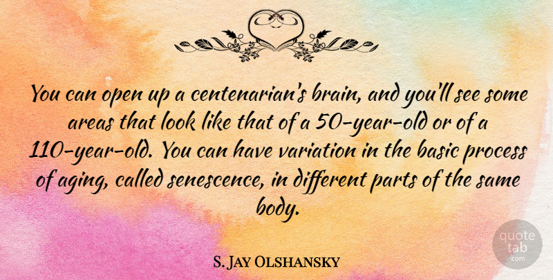 S. Jay Olshansky Quote About Areas, Basic, Open, Parts, Process: You Can Open Up A...