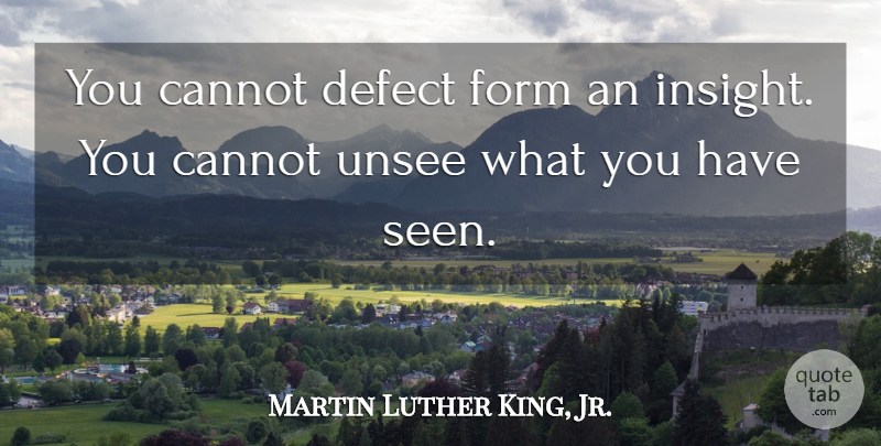 Martin Luther King, Jr. Quote About Form, Insight, Defects: You Cannot Defect Form An...