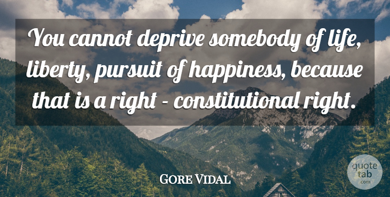 Gore Vidal Quote About Cannot, Deprive, Happiness, Life, Pursuit: You Cannot Deprive Somebody Of...