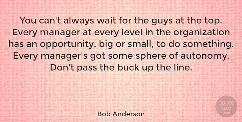 Bob Anderson Quote About Buck, Guys, Level, Pass, Sphere: You Cant Always Wait For...