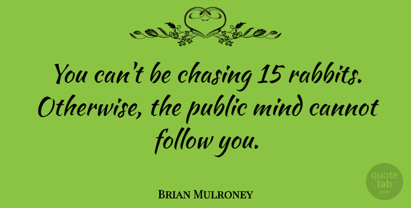 Brian Mulroney Quote About Mind, Rabbits, Chasing: You Cant Be Chasing 15...