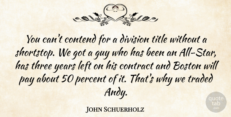 John Schuerholz Quote About Boston, Contend, Contract, Division, Guy: You Cant Contend For A...
