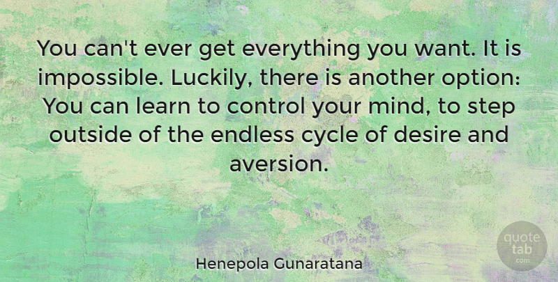 Henepola Gunaratana Quote About Mind, Desire, Want: You Cant Ever Get Everything...