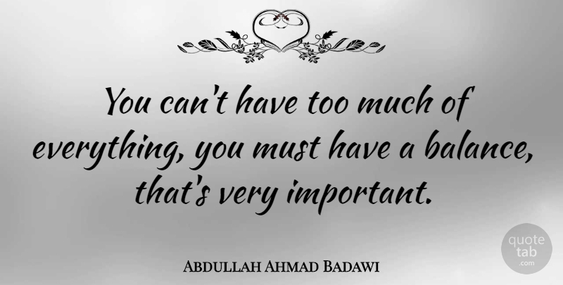 Abdullah Ahmad Badawi Quote About Balance, Important, Too Much: You Cant Have Too Much...