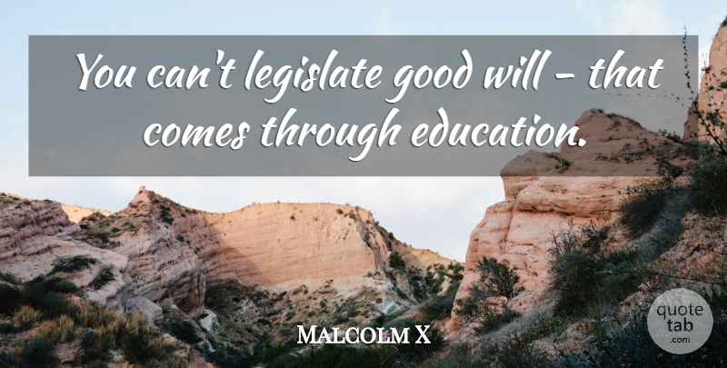 Malcolm X Quote About Good Will: You Cant Legislate Good Will...