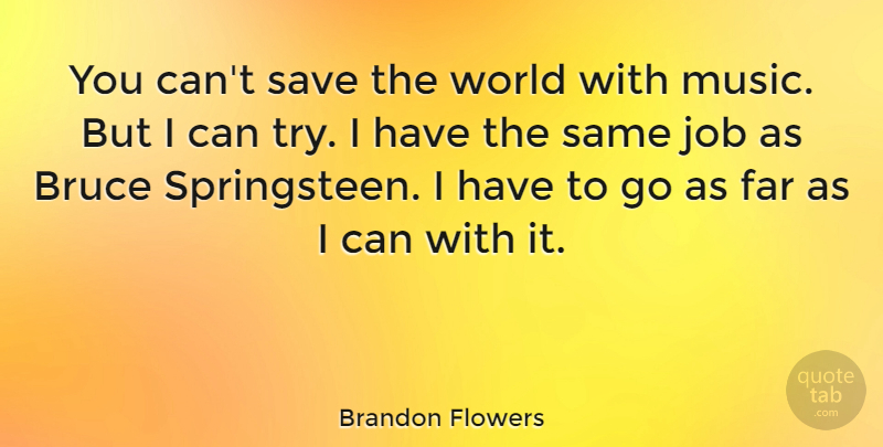 Brandon Flowers Quote About Bruce, Job, Music: You Cant Save The World...