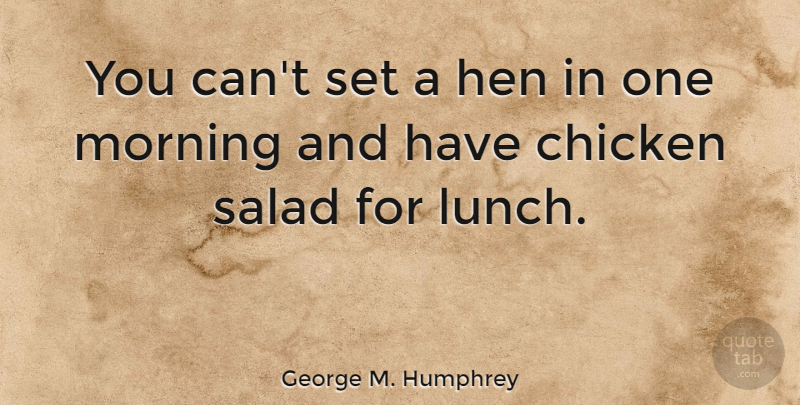 George M. Humphrey Quote About Morning, Lunch, History: You Cant Set A Hen...