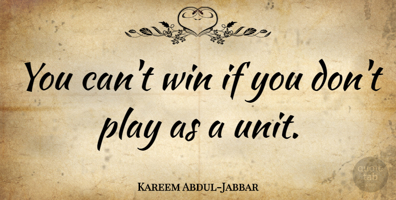 Kareem Abdul-Jabbar Quote About Basketball, Winning, Play: You Cant Win If You...