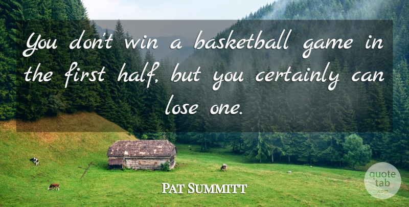 Pat Summitt Quote About Basketball, Certainly, Game, Lose, Win: You Dont Win A Basketball...