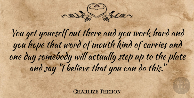 Charlize Theron Quote About Believe, Hard Work, One Day: You Get Yourself Out There...