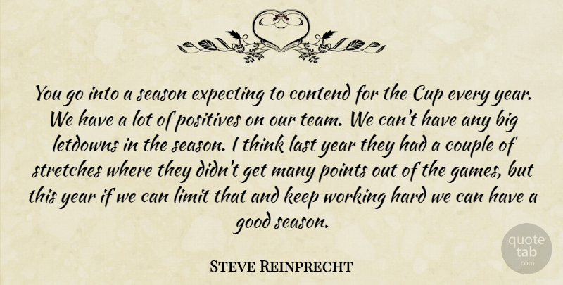 Steve Reinprecht Quote About Contend, Couple, Cup, Expecting, Good: You Go Into A Season...