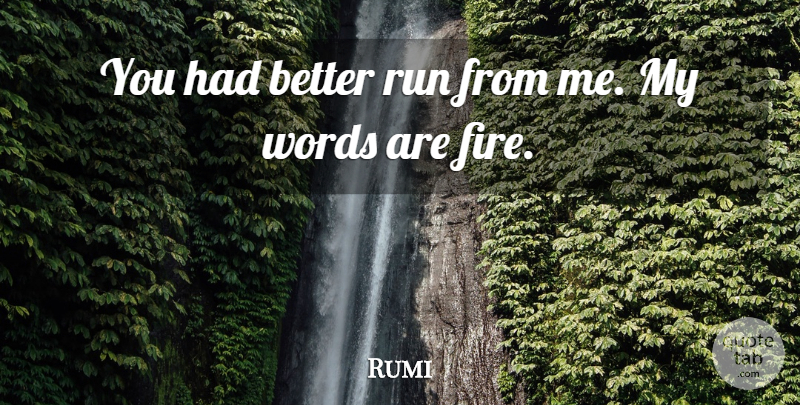 Rumi Quote About Running, Fire: You Had Better Run From...