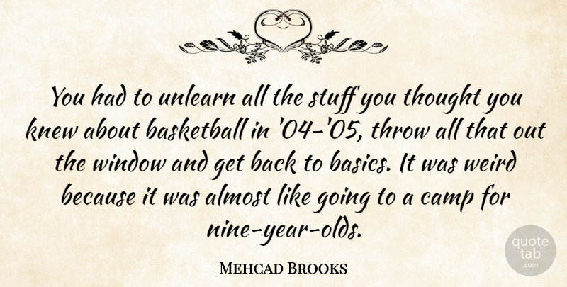 Mehcad Brooks Quote About Almost, Basketball, Camp, Knew, Stuff: You Had To Unlearn All...