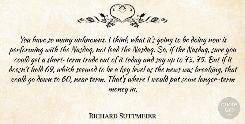 Richard Suttmeier Quote About Hold, Key, Lead, Level, Money: You Have So Many Unknowns...
