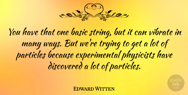 Edward Witten Quote About Discovered, Particles, Physicists, Trying, Vibrate: You Have That One Basic...