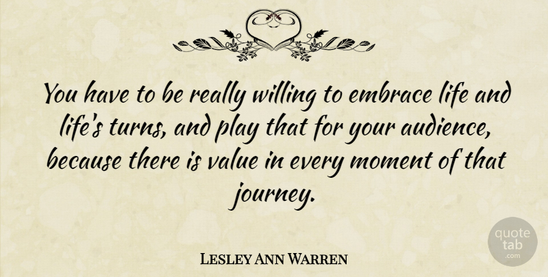 Lesley Ann Warren Quote About Embrace, Life, Moment, Willing: You Have To Be Really...