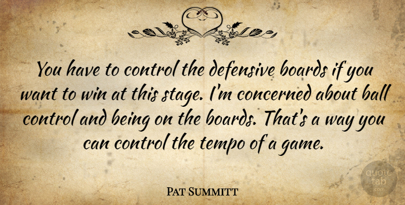 Pat Summitt Quote About Ball, Boards, Concerned, Control, Defensive: You Have To Control The...