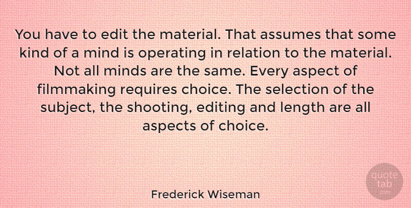 Frederick Wiseman Quote About Editing, Choices, Mind: You Have To Edit The...