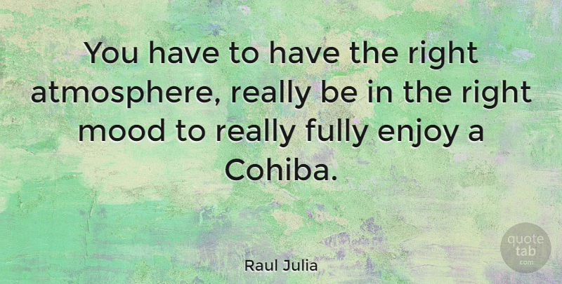 Raul Julia Quote About Atmosphere, Mood, Enjoy: You Have To Have The...
