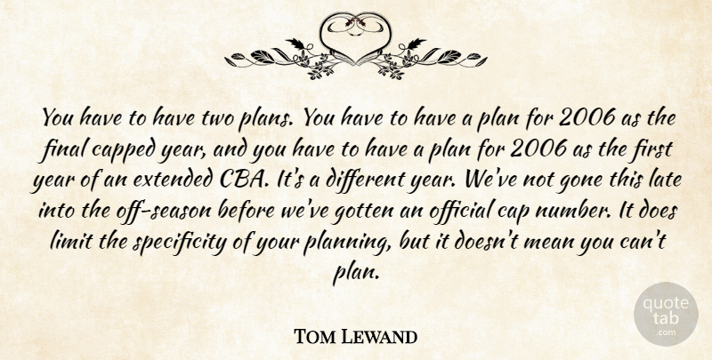 Tom Lewand Quote About Cap, Extended, Final, Gone, Gotten: You Have To Have Two...