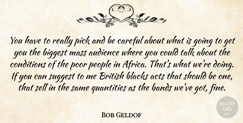 Bob Geldof Quote About Acts, Audience, Bands, Biggest, Blacks: You Have To Really Pick...