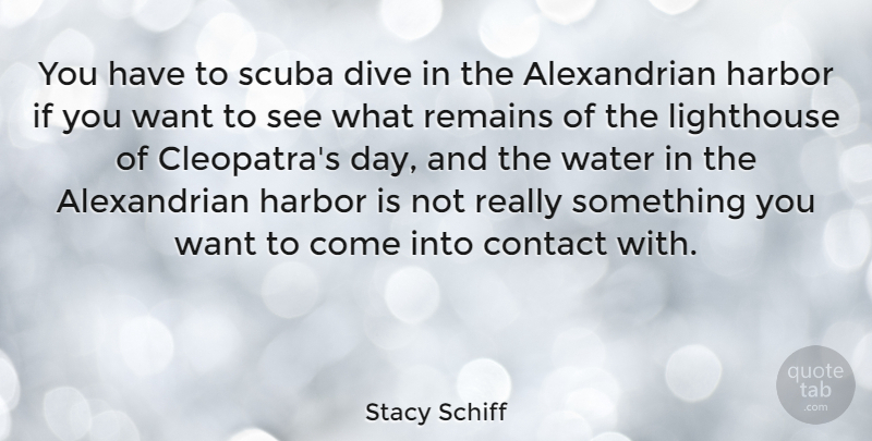 Stacy Schiff Quote About Harbor, Lighthouse, Remains, Scuba: You Have To Scuba Dive...