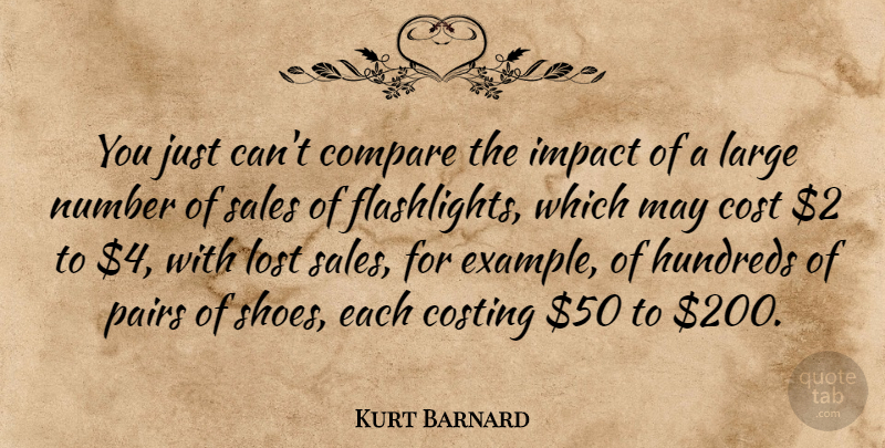 Kurt Barnard Quote About Compare, Cost, Impact, Large, Lost: You Just Cant Compare The...