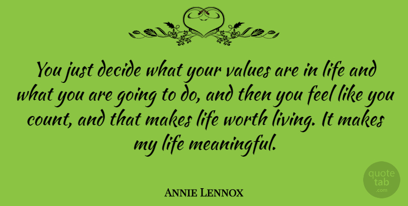Annie Lennox Quote About Meaningful, Meaning Of Life, Like You: You Just Decide What Your...