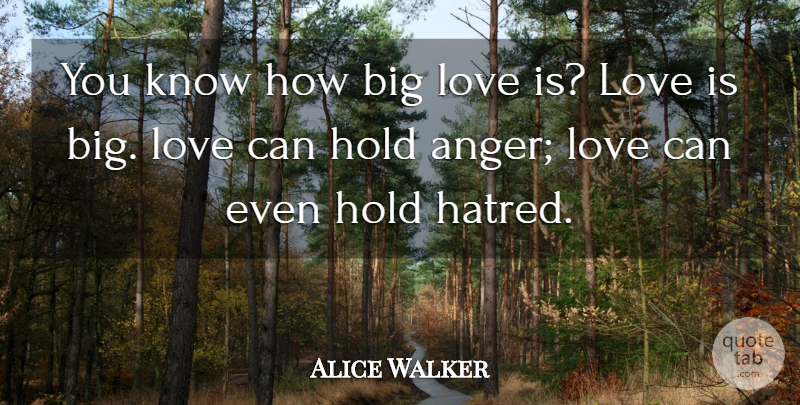 Alice Walker Quote About Anger, Hold, Love: You Know How Big Love...