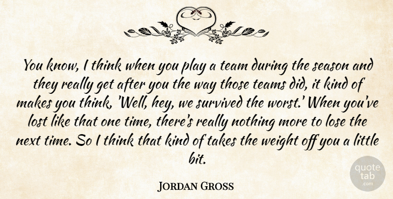 Jordan Gross Quote About Lose, Lost, Next, Season, Survived: You Know I Think When...