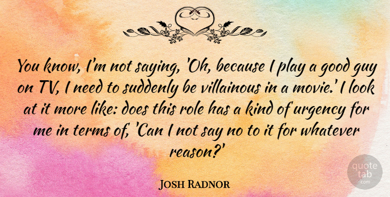 Josh Radnor Quote About Play, Guy, Roles: You Know Im Not Saying...
