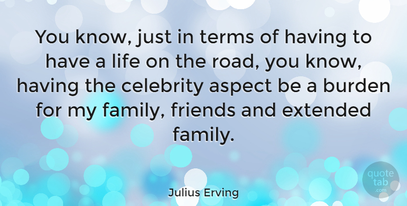 Julius Erving Quote About My Family, Family Friends, Burden: You Know Just In Terms...