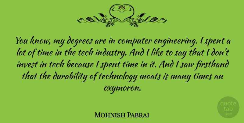 Mohnish Pabrai Quote About Computer, Degrees, Invest, Saw, Spent: You Know My Degrees Are...