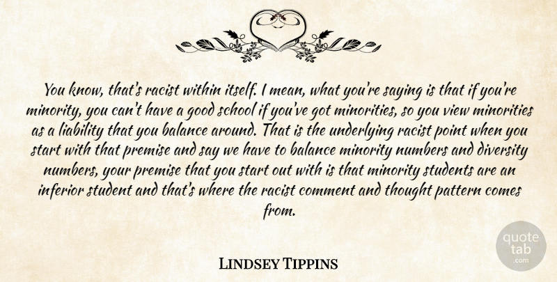 Lindsey Tippins Quote About Balance, Comment, Diversity, Good, Inferior: You Know Thats Racist Within...
