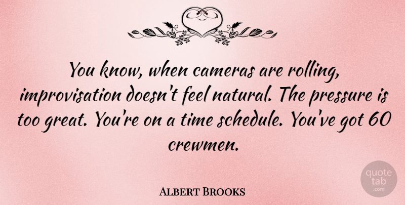 Albert Brooks Quote About Schedules, Pressure, Cameras: You Know When Cameras Are...